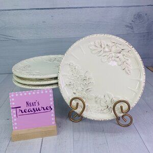 Savinio Designs  ACORN Cream Round Embossed Earthenware Lunch Salad Plates Set 4